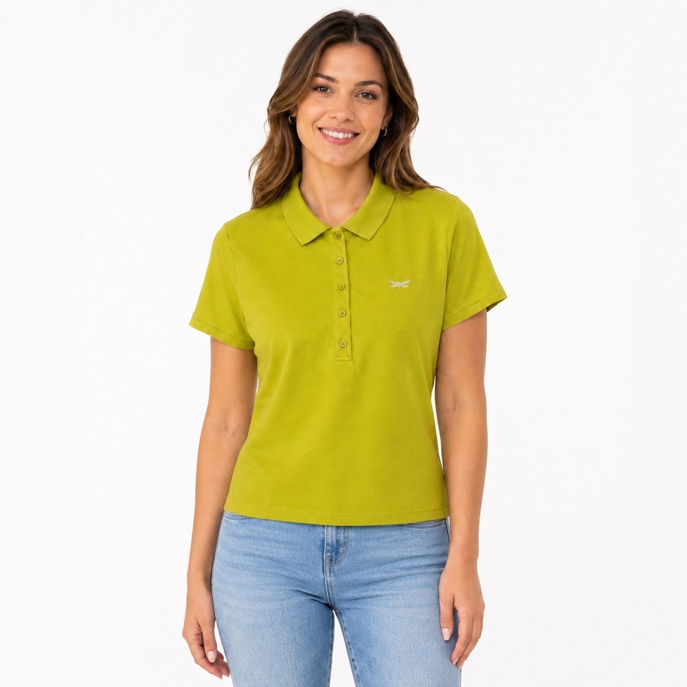 Talbots Polo Shirt XL Lime Green Cotton Spandex Short Sleeve Dragonfly Logo